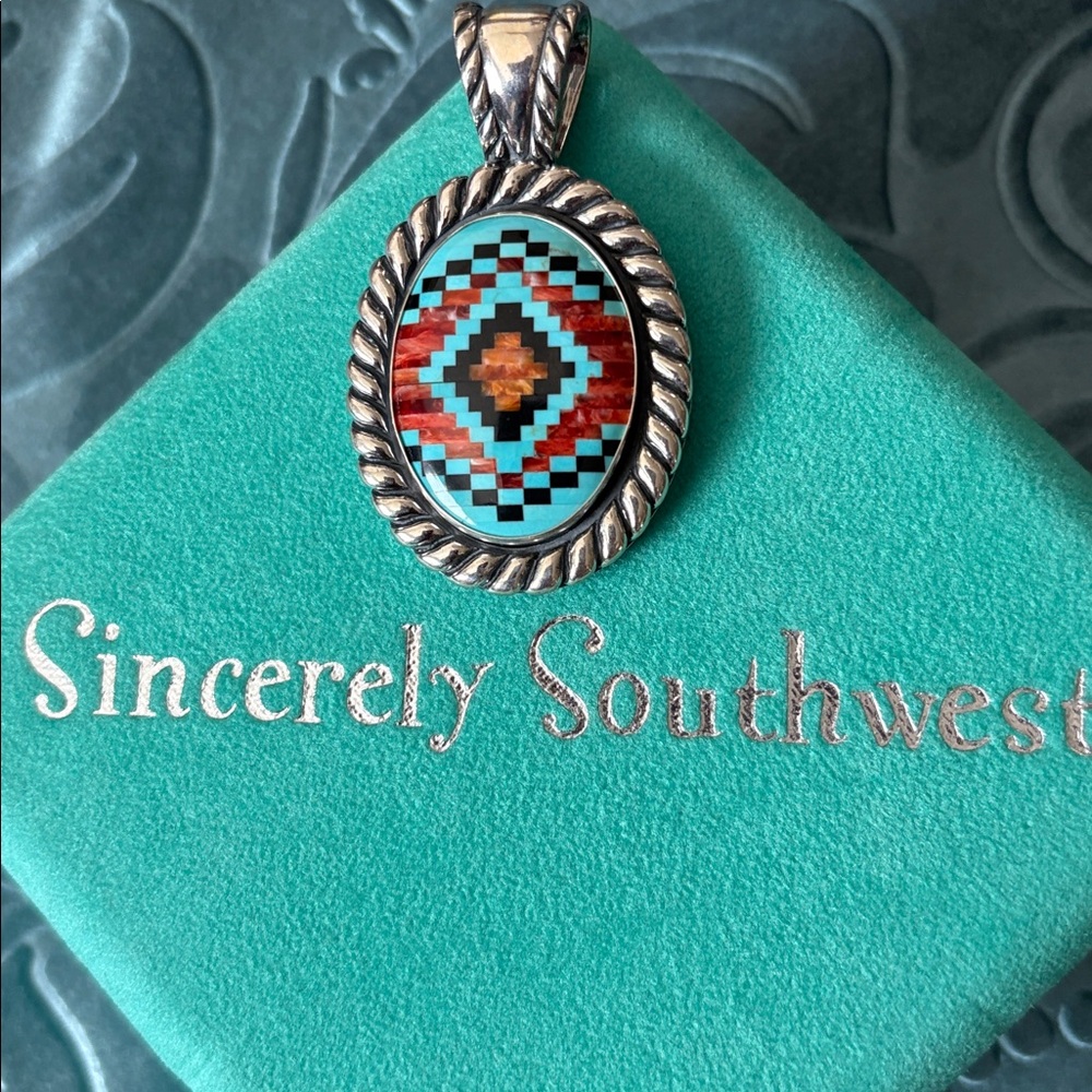 NWOT Carolyn Pollack / Sincerely Southwest Inlaid Silver/Turquoise/Black Pendant